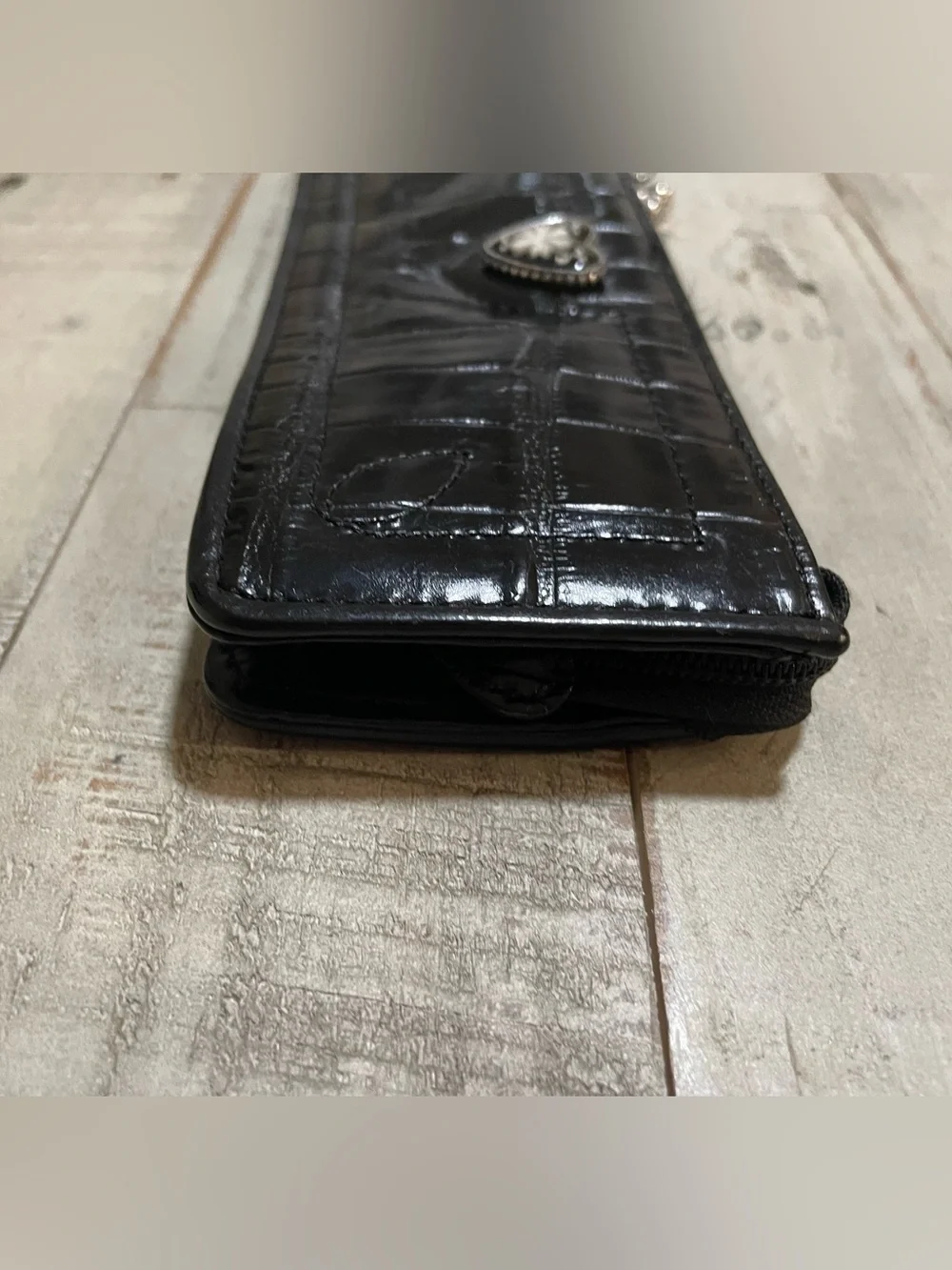 Brighton Black Croc-Embossed Wallet with Heart Accent